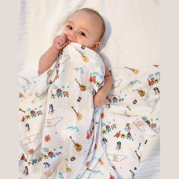 Conjunto de regalo: manta de muselina para envolver al bebé y paño eructador/babero combinados de Tennessee Baby