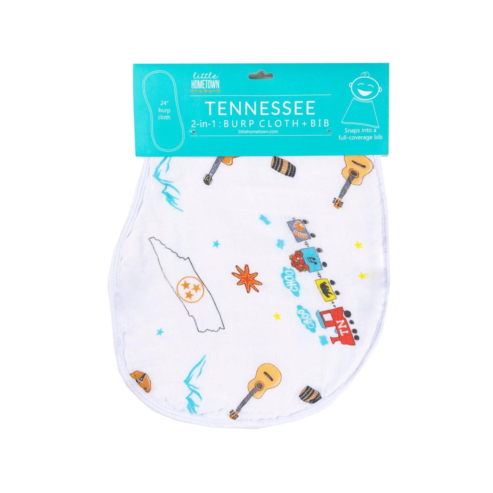 Conjunto de regalo: manta de muselina para envolver al bebé y paño eructador/babero combinados de Tennessee Baby