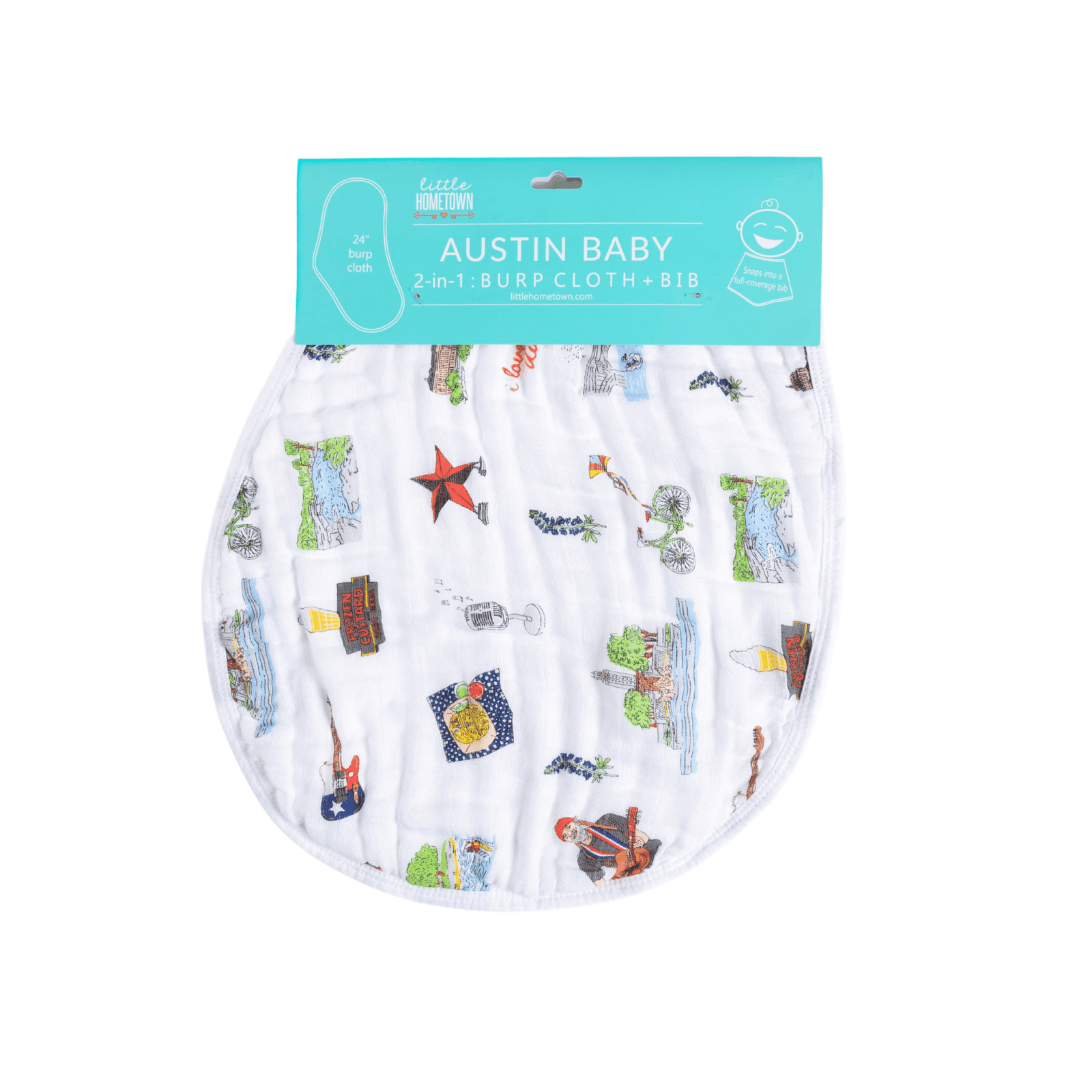 Conjunto de regalo: manta de muselina para envolver al bebé y paño para eructar/babero combinado de Austin Baby