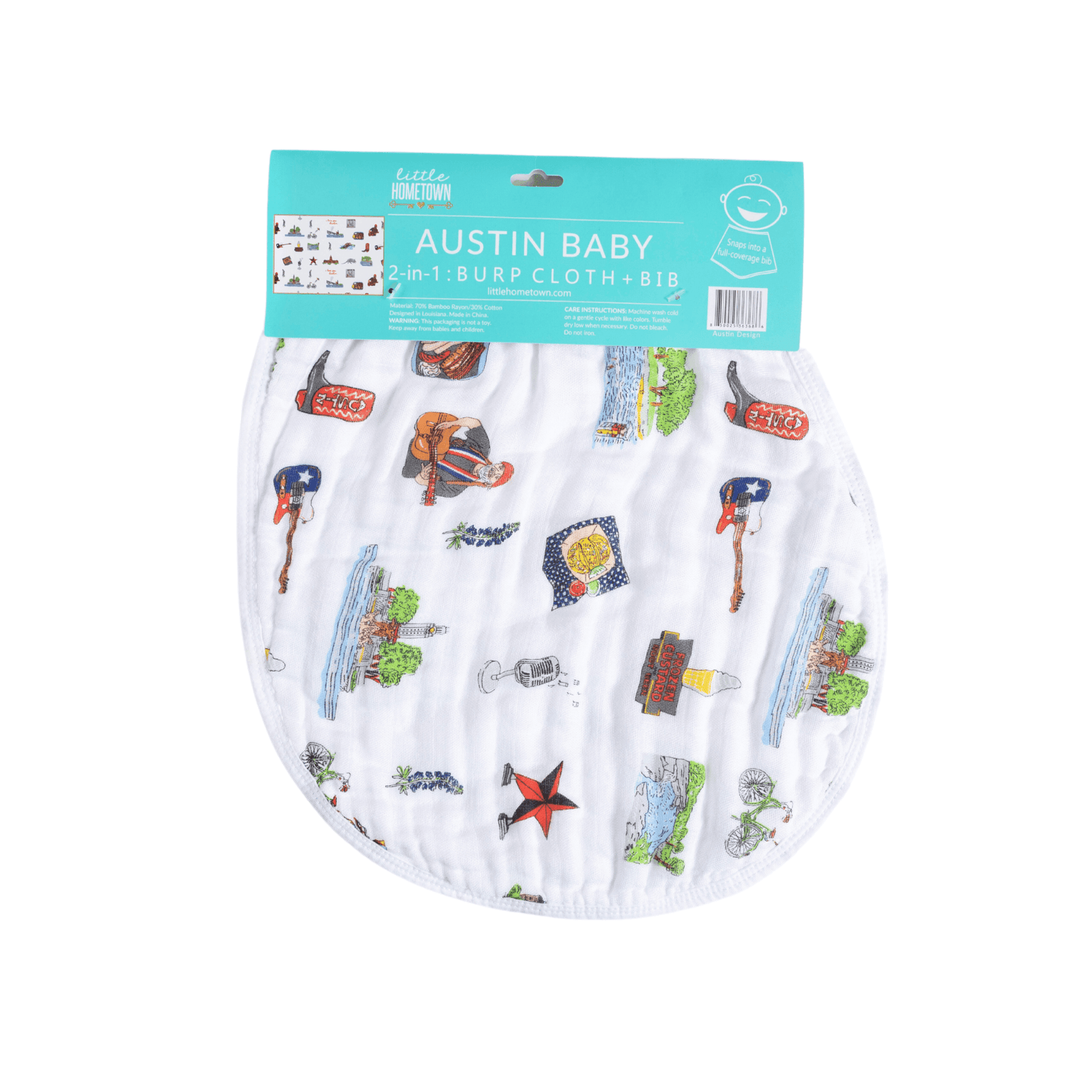 Conjunto de regalo: manta de muselina para envolver al bebé y paño para eructar/babero combinado de Austin Baby