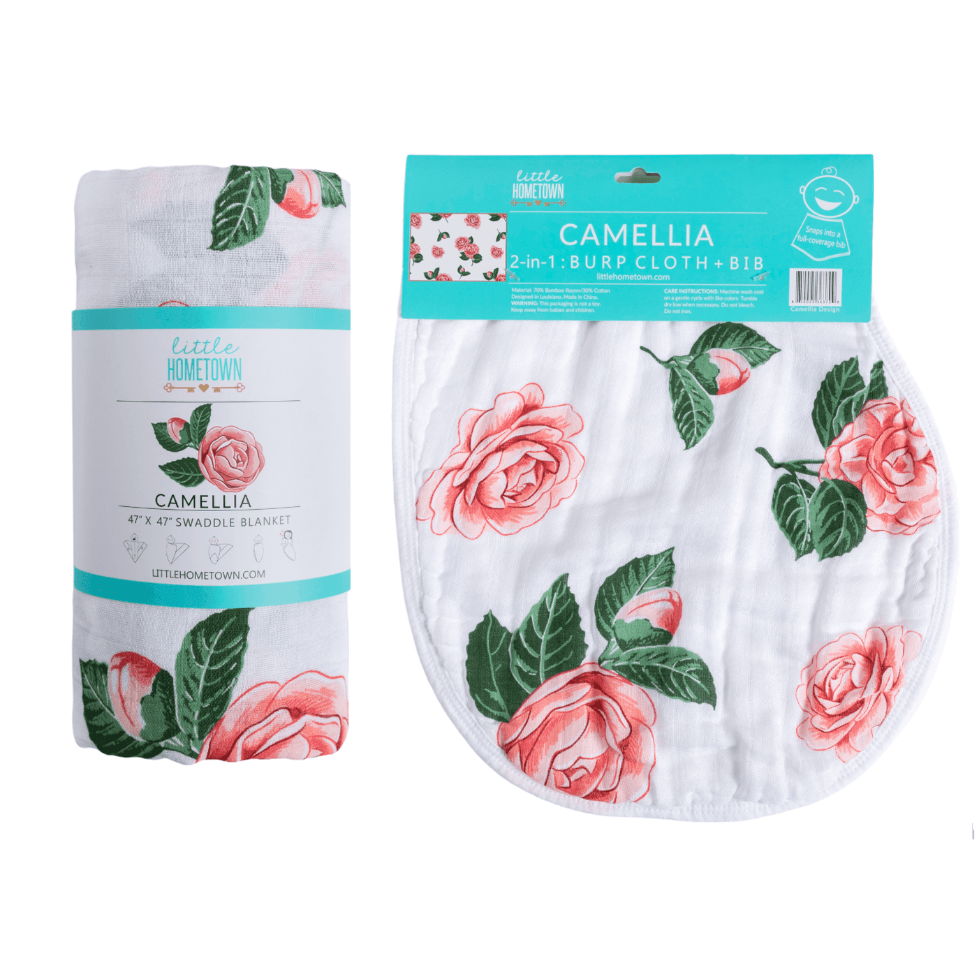 Conjunto de regalo: manta de muselina para bebé y babero/paño para eructar Camelia