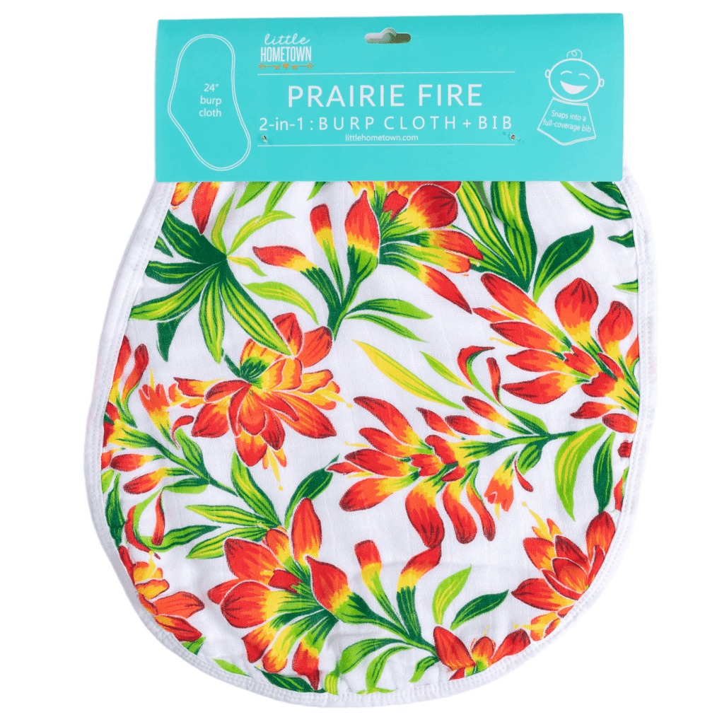Conjunto de regalo: manta de muselina para bebé Prairie Fire y paño eructador/babero combinado