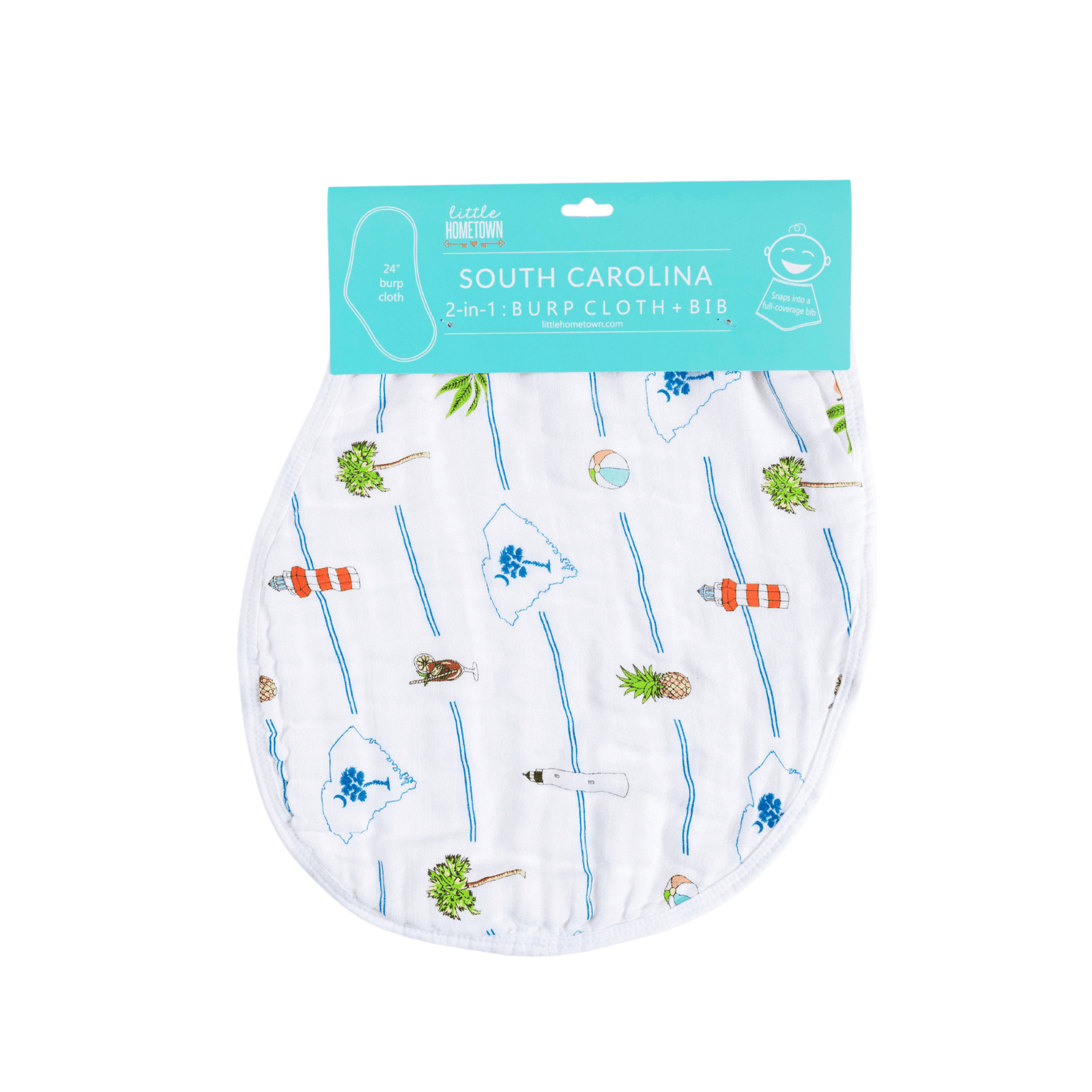 Conjunto de regalo: manta de muselina para envolver al bebé y paño para eructar/babero combinado de Carolina del Sur
