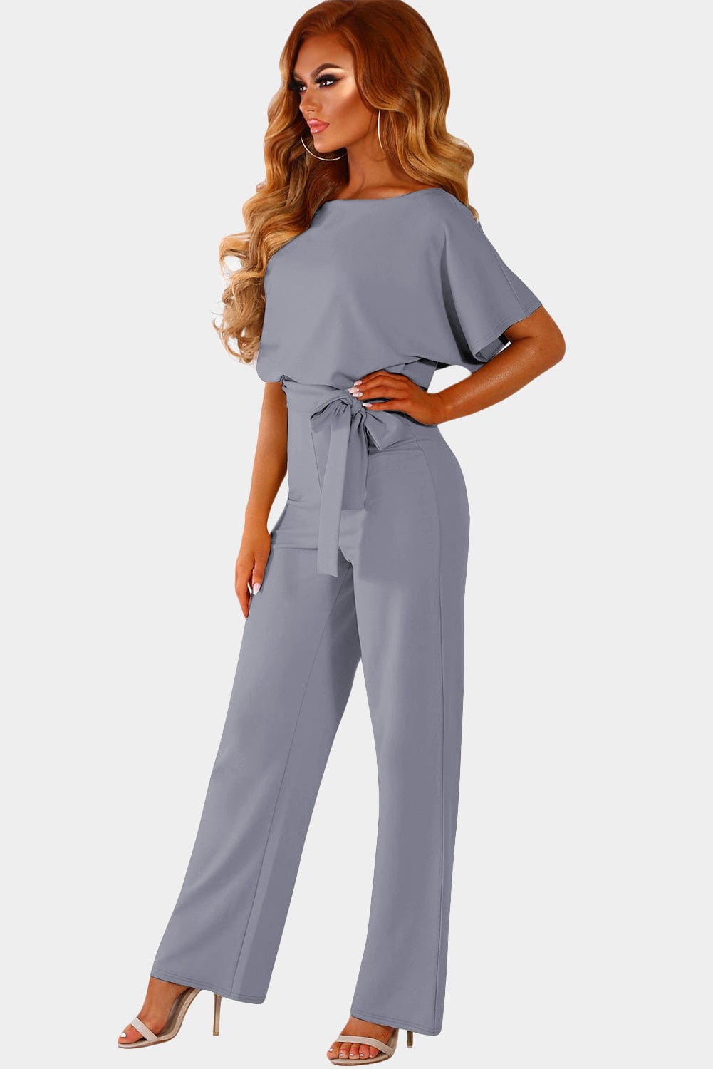 Stylish Gray Jumpsuit with Belt