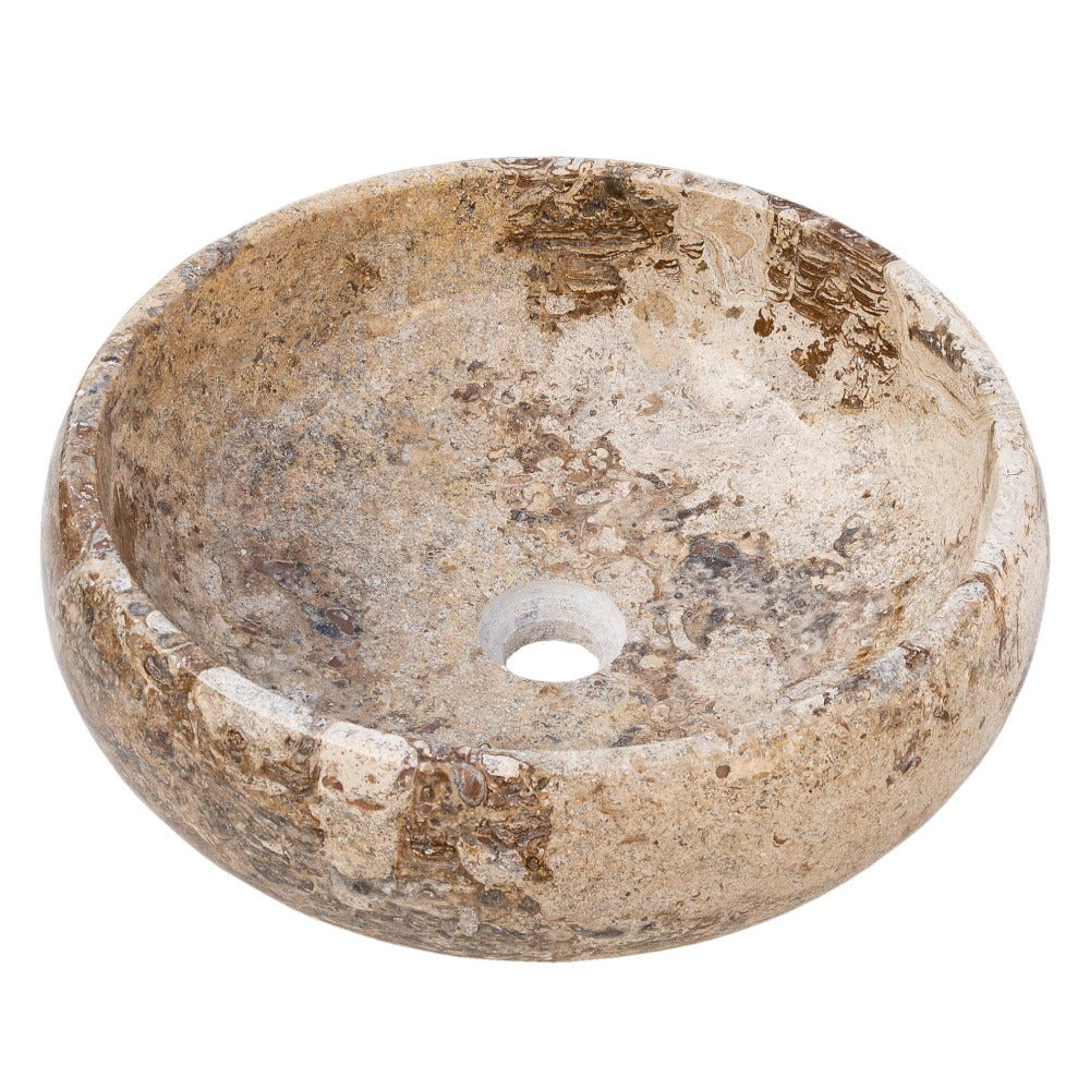 Valencia Beige Travertine Natural Stone Vessel Sink Filled and Polished (D)16