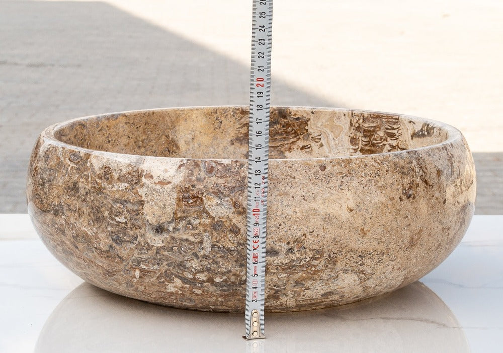 Valencia Beige Travertine Natural Stone Vessel Sink Filled and Polished (D)16