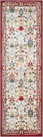 Alfombra de damasco blanco y rojo Neola