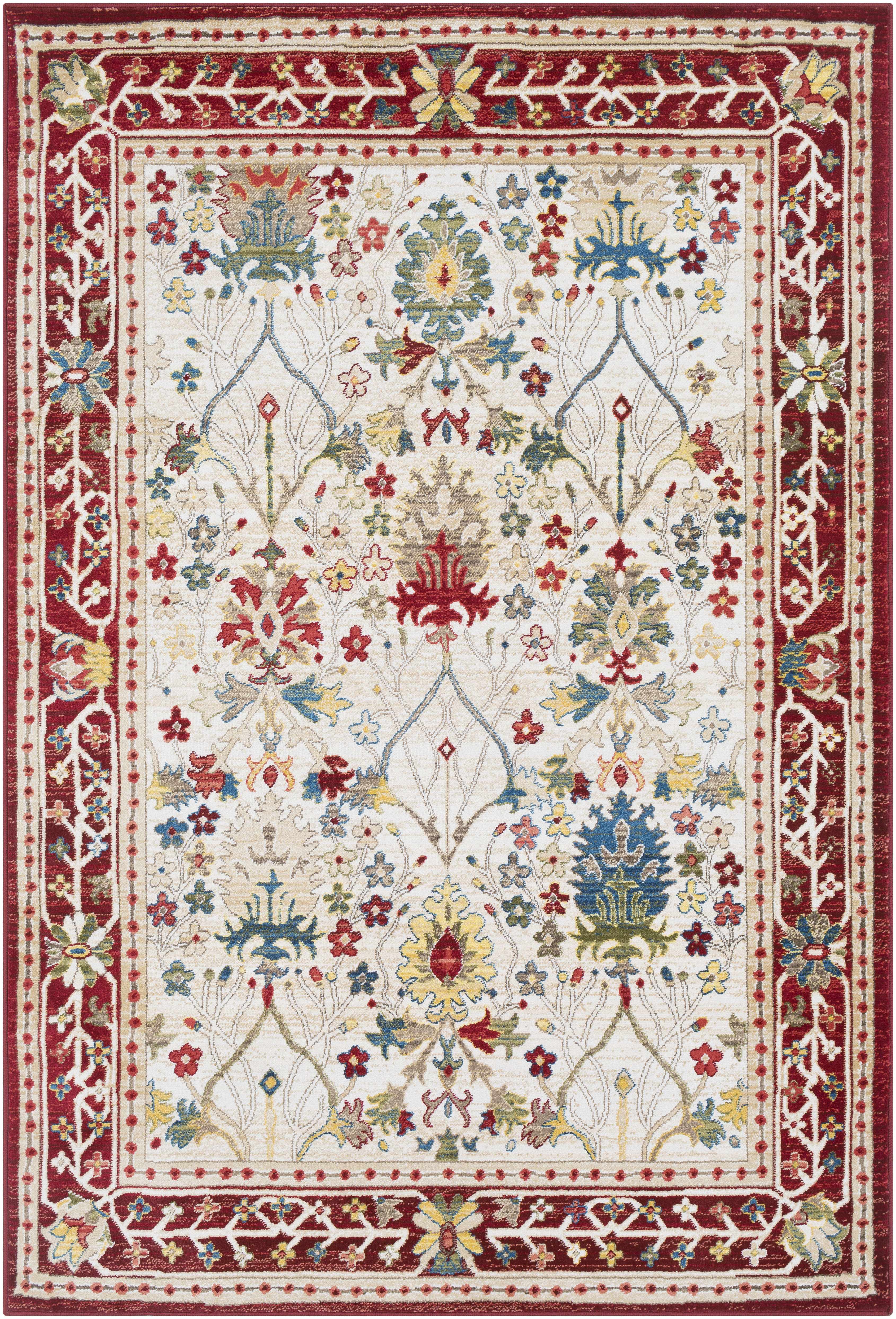 Alfombra de damasco blanco y rojo Neola