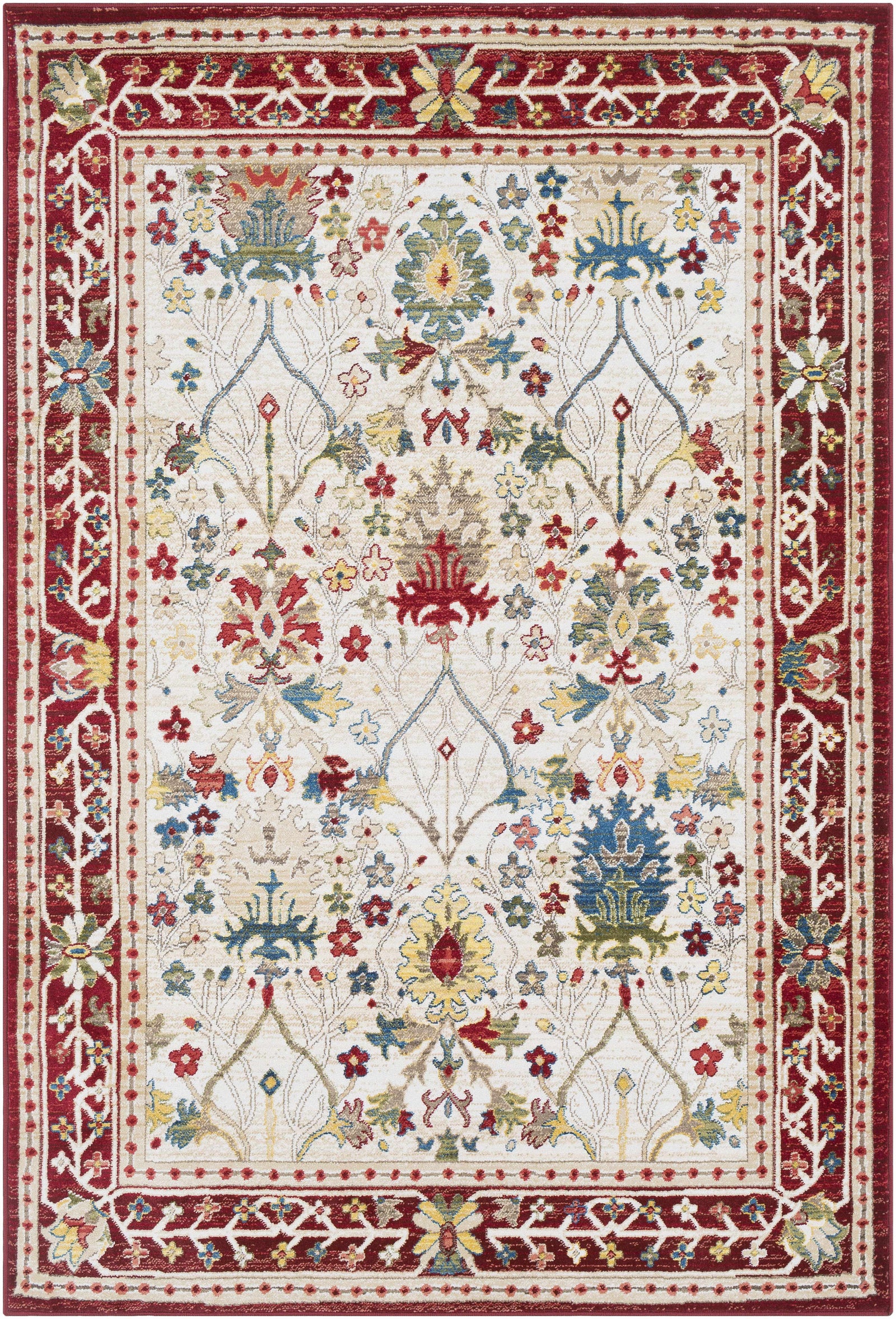 Alfombra de damasco blanco y rojo Neola