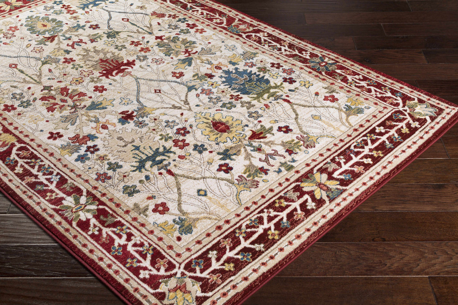 Alfombra de damasco blanco y rojo Neola