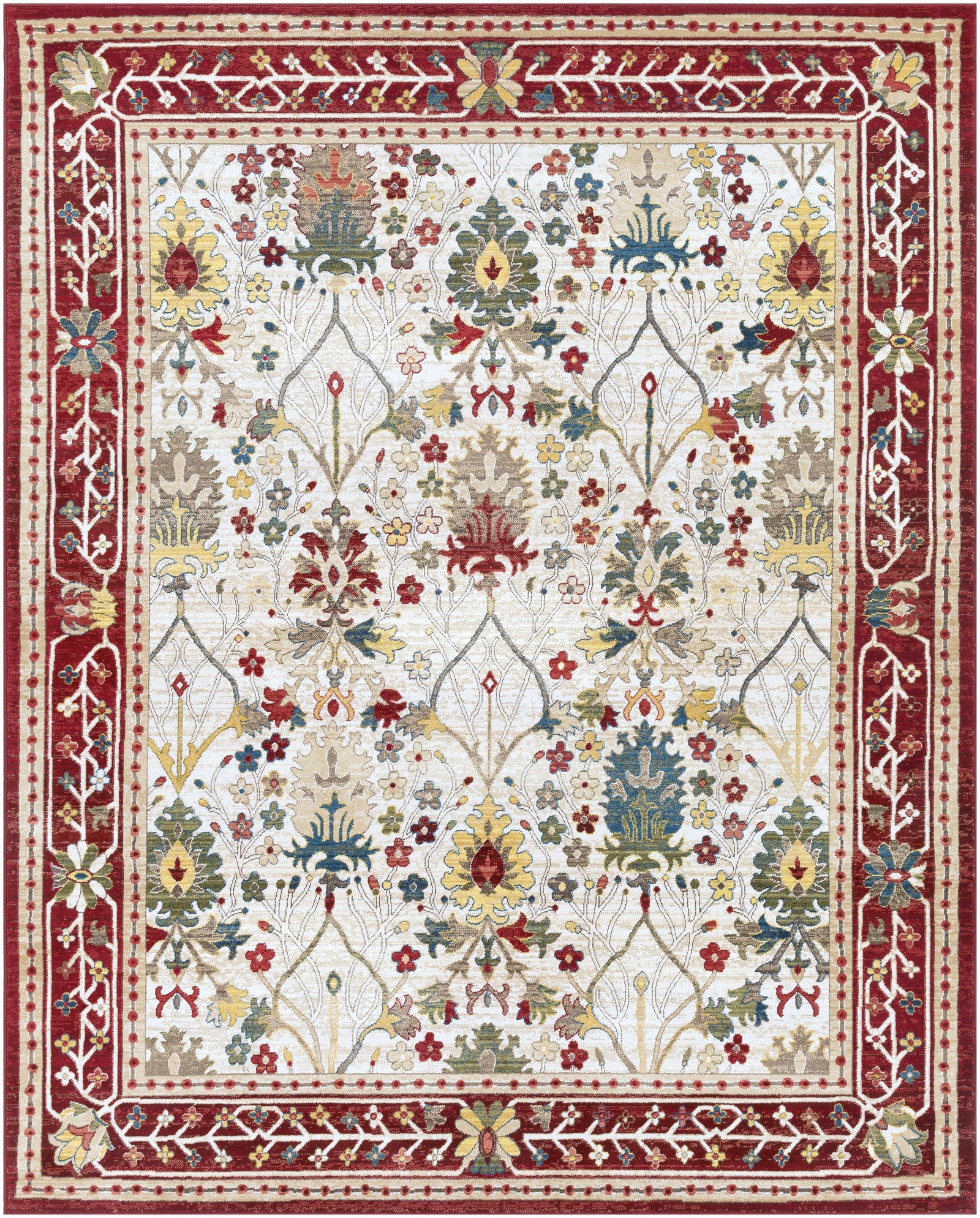 Alfombra de damasco blanco y rojo Neola