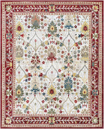 Alfombra de damasco blanco y rojo Neola