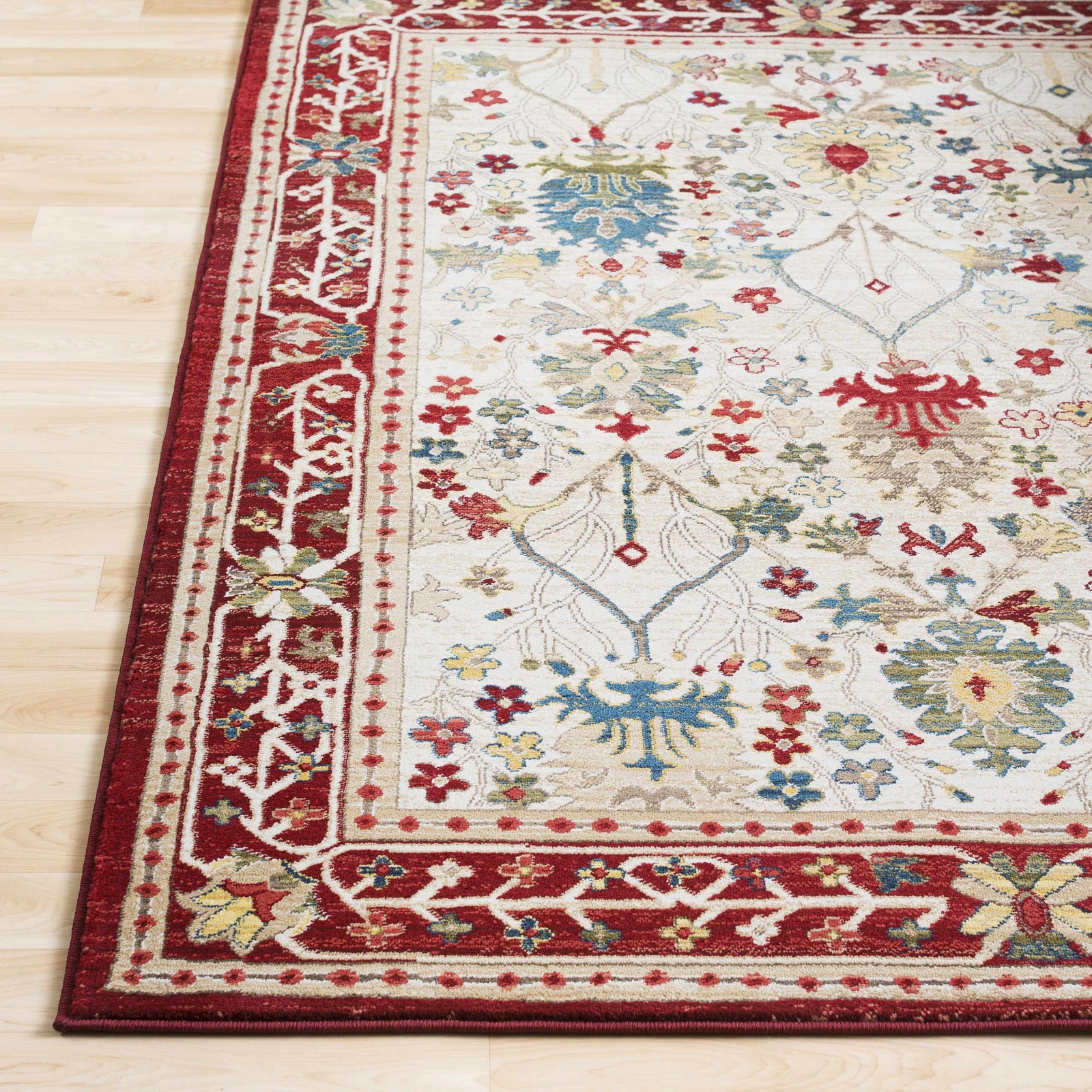 Alfombra de damasco blanco y rojo Neola