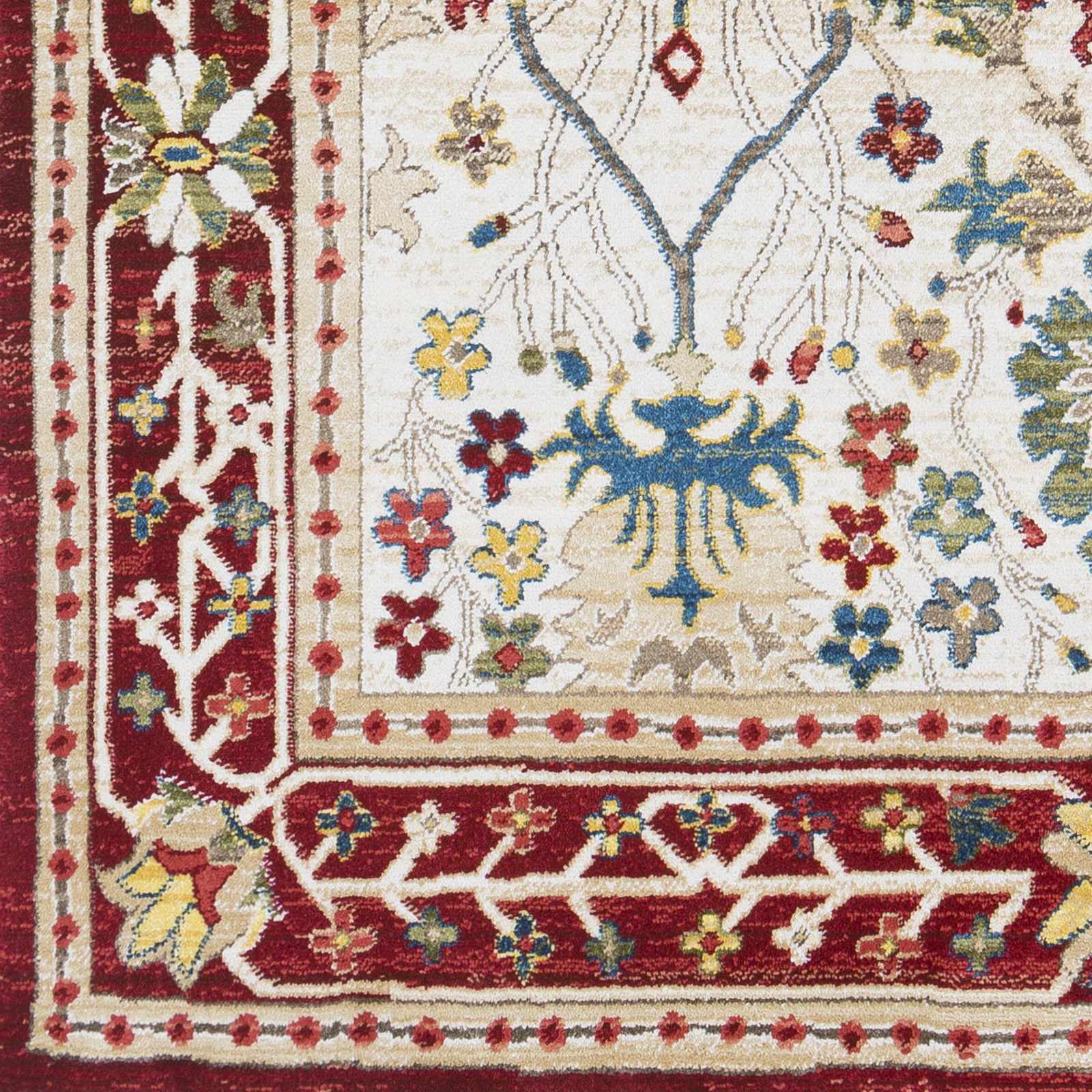 Alfombra de damasco blanco y rojo Neola