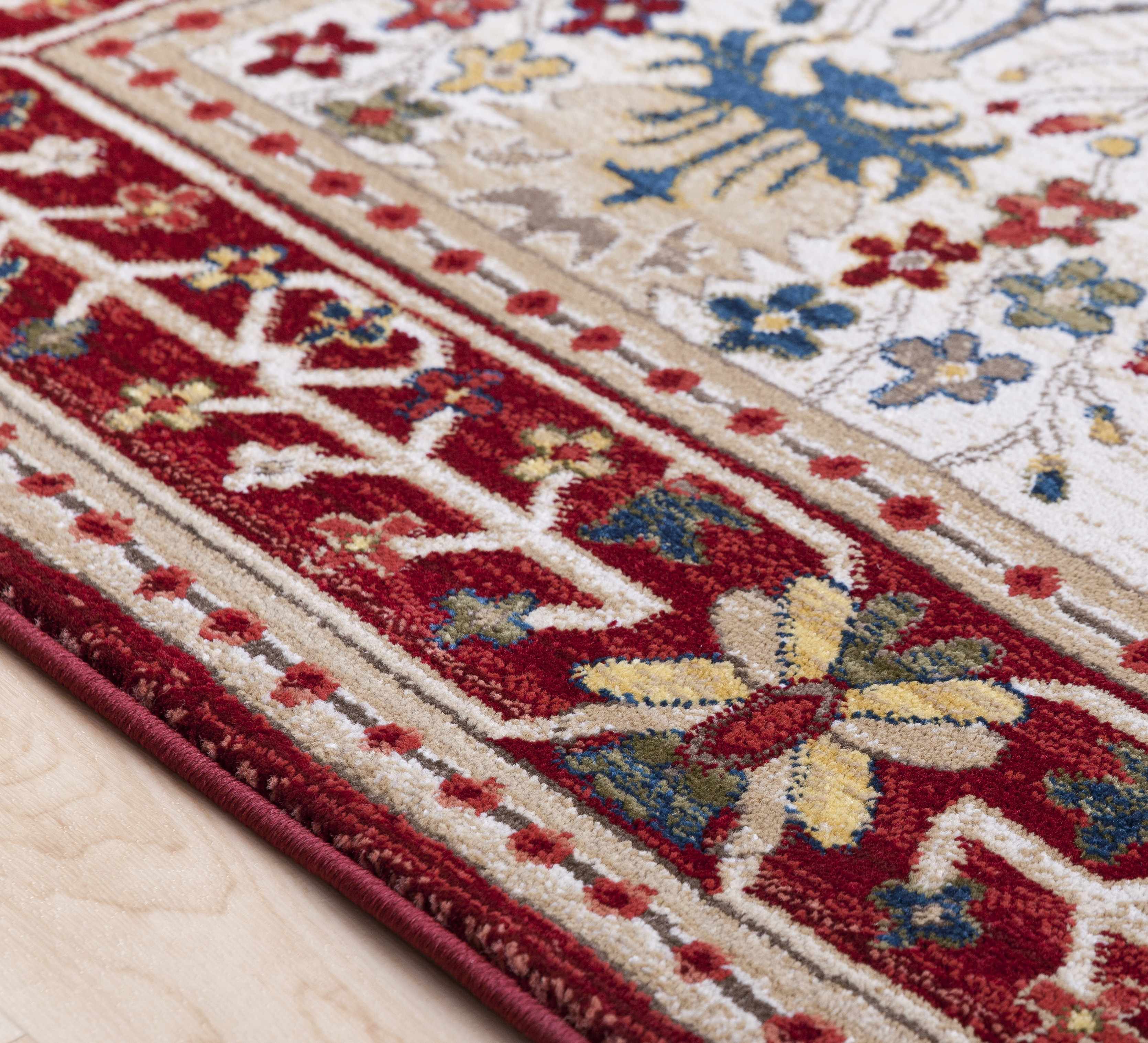 Alfombra de damasco blanco y rojo Neola