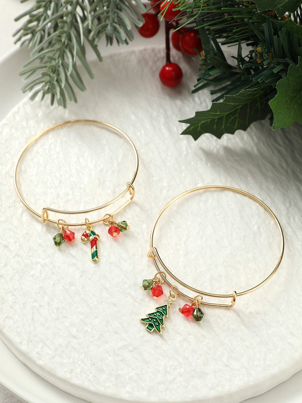 Golden Enamel Beaded Christmas Charm Bracelet