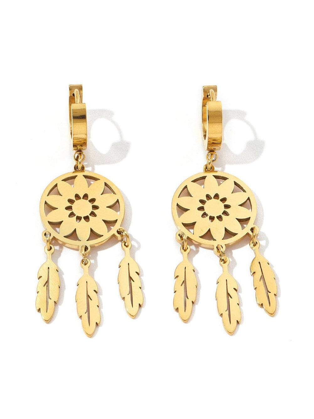 Gold Dream Catcher Elegance Earrings with Floral Detail