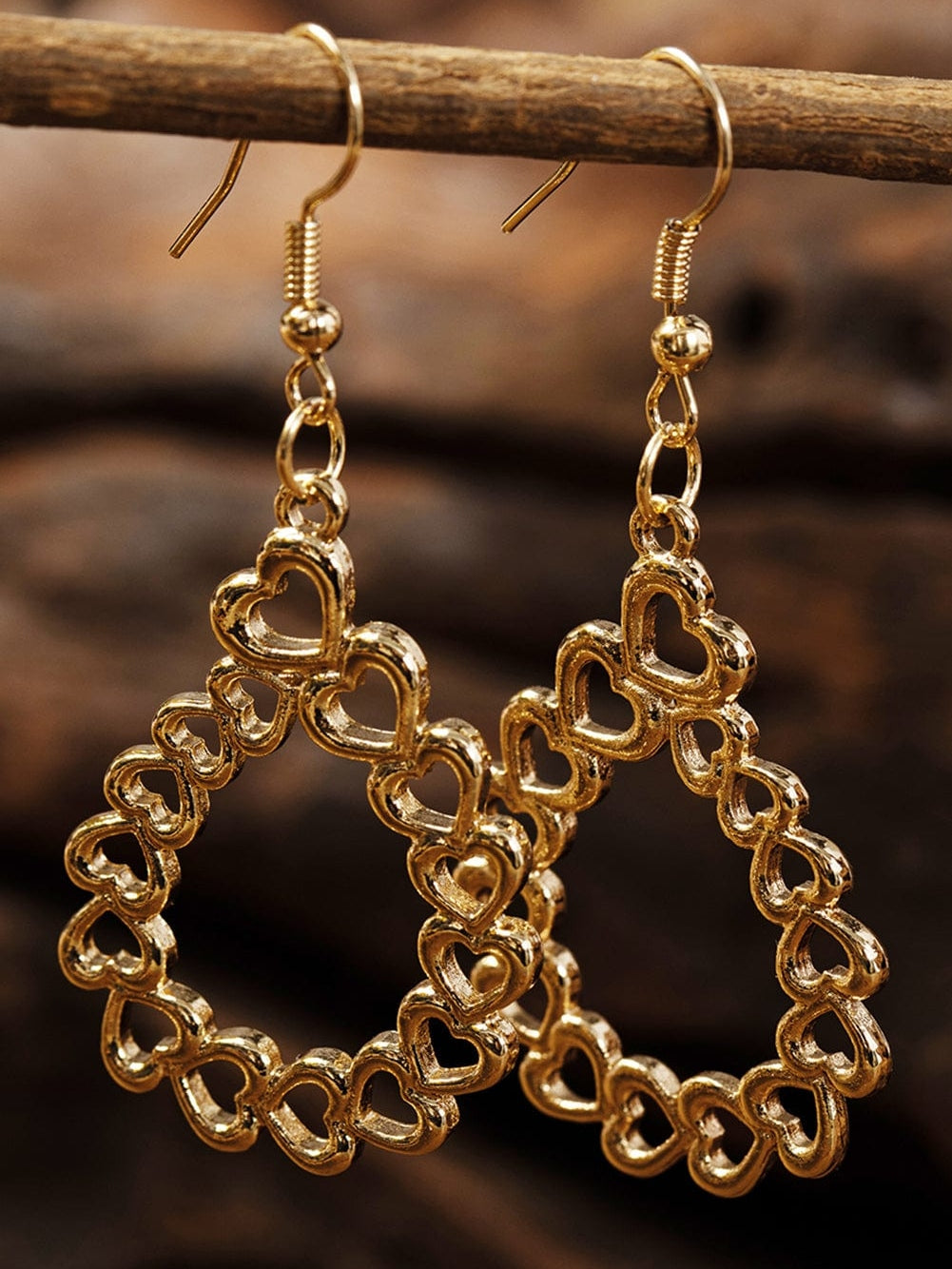 Golden Heart Waterdrop Valentine Earrings with Romantic Hollow Design