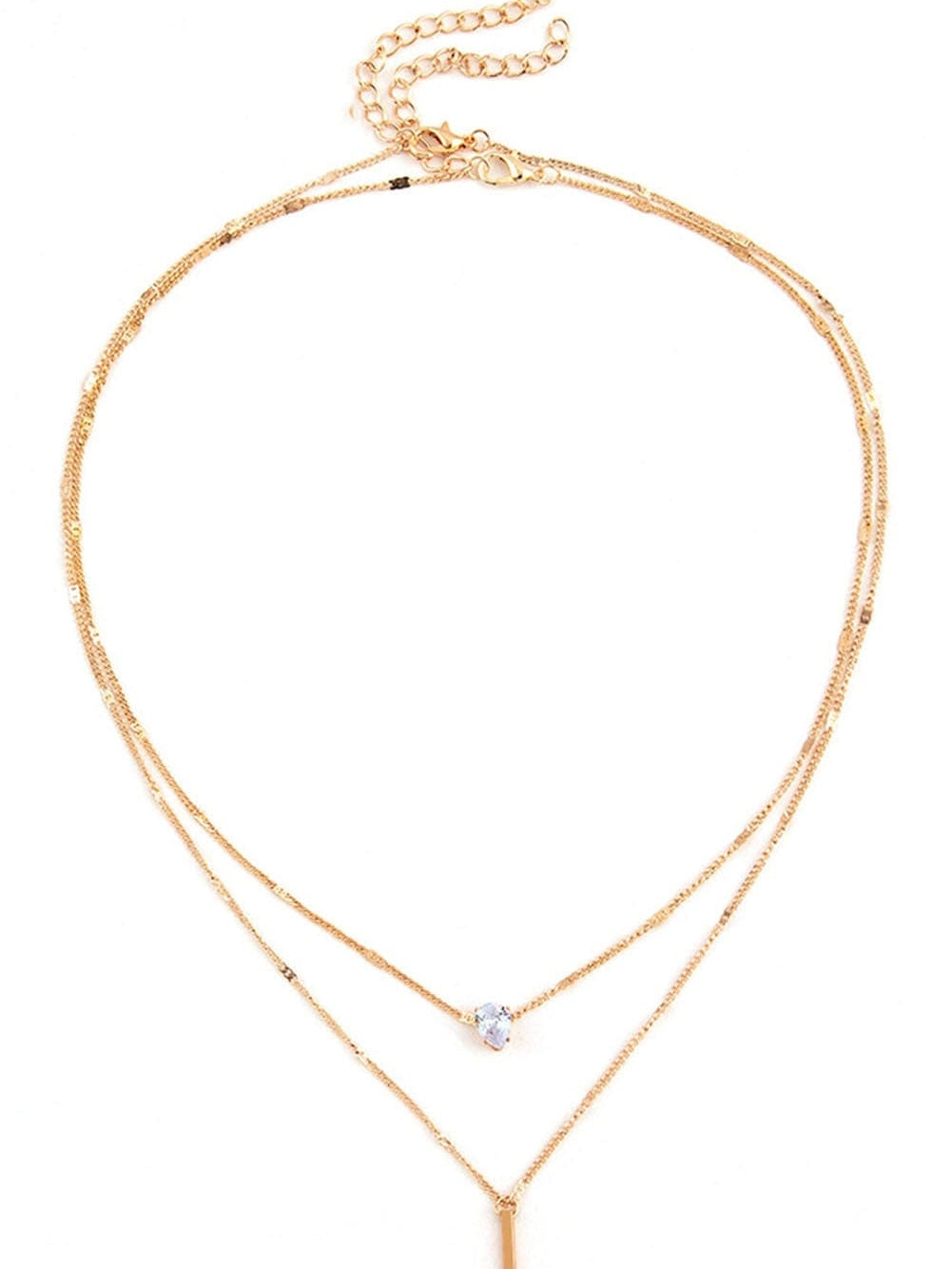 Luxurious Double-Layered Gold Rhinestone Pendant Necklace