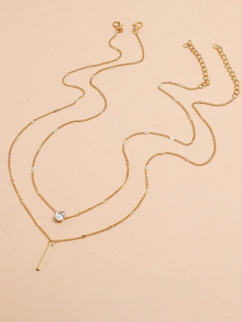 Luxurious Double-Layered Gold Rhinestone Pendant Necklace