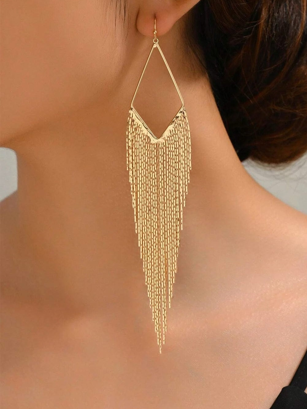 Elegant Gold Fringe Tassel Drop Earrings