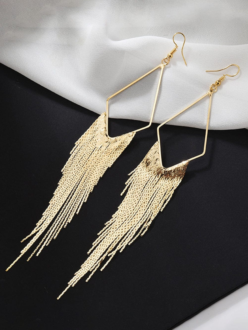 Elegant Gold Fringe Tassel Drop Earrings