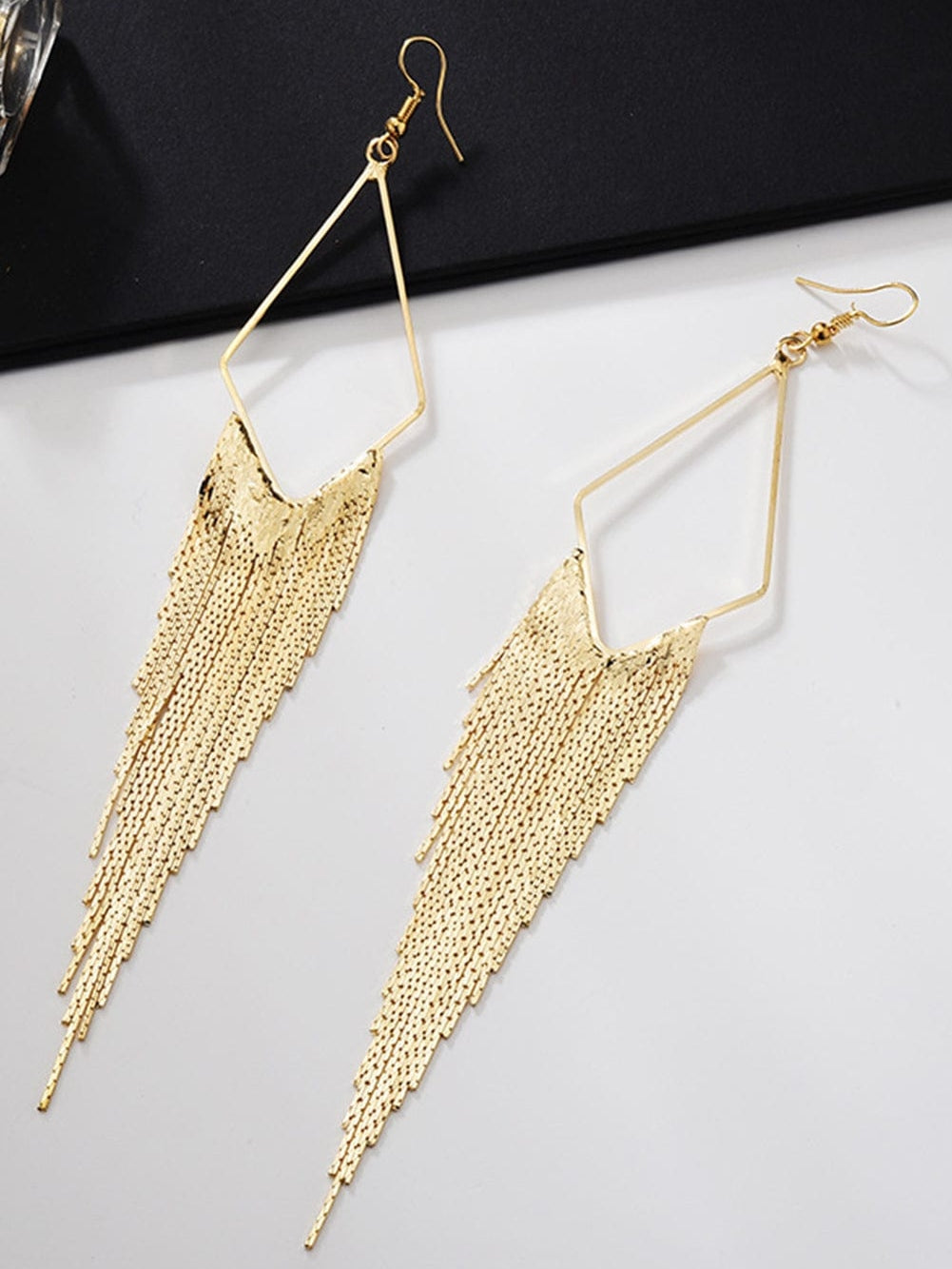 Elegant Gold Fringe Tassel Drop Earrings