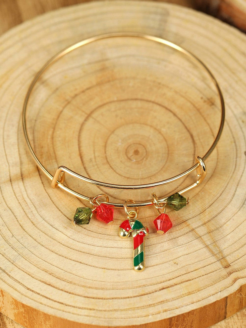 Golden Enamel Beaded Christmas Charm Bracelet