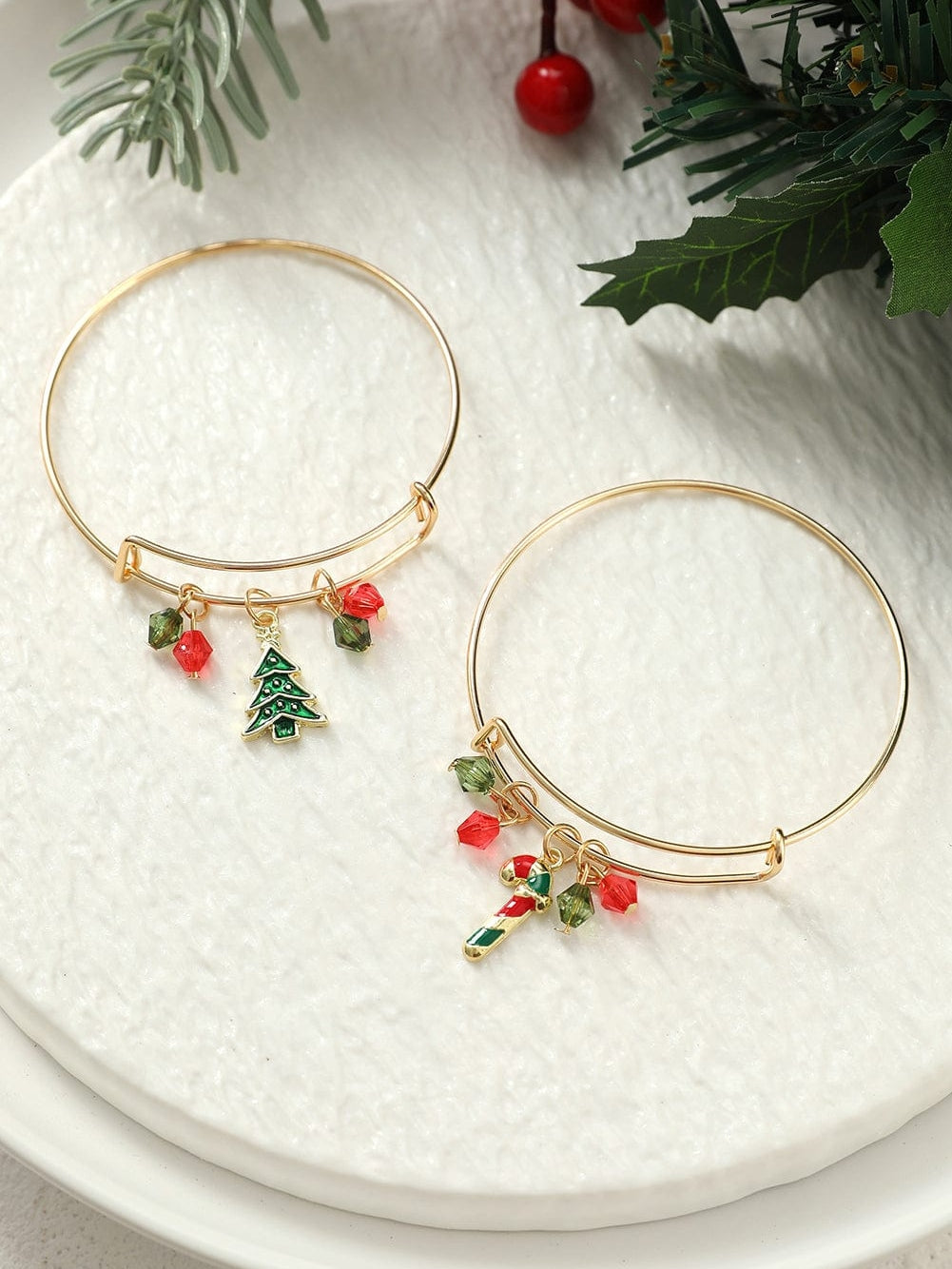 Golden Enamel Beaded Christmas Charm Bracelet