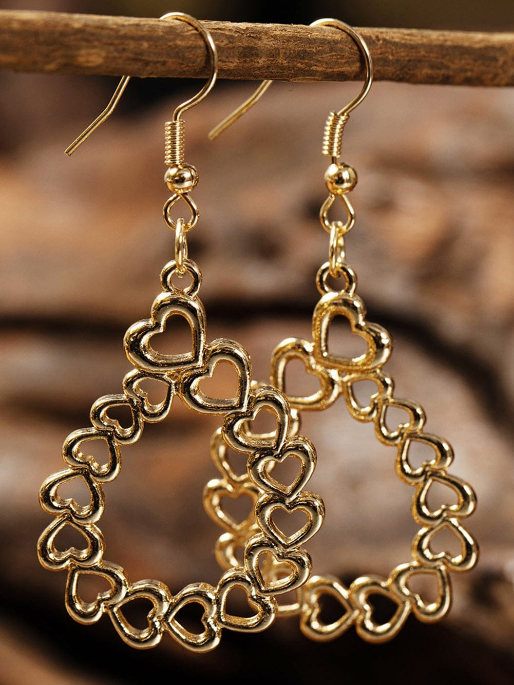 Golden Heart Waterdrop Valentine Earrings with Romantic Hollow Design