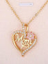 Golden Mom Rhinestone Floral Cut-out Heart Pendant
