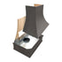 Campana extractora de madera teñida de color gris con frente en ángulo y banda de nogal: anchos disponibles de 30", 36", 42", 48", 54" y 60"