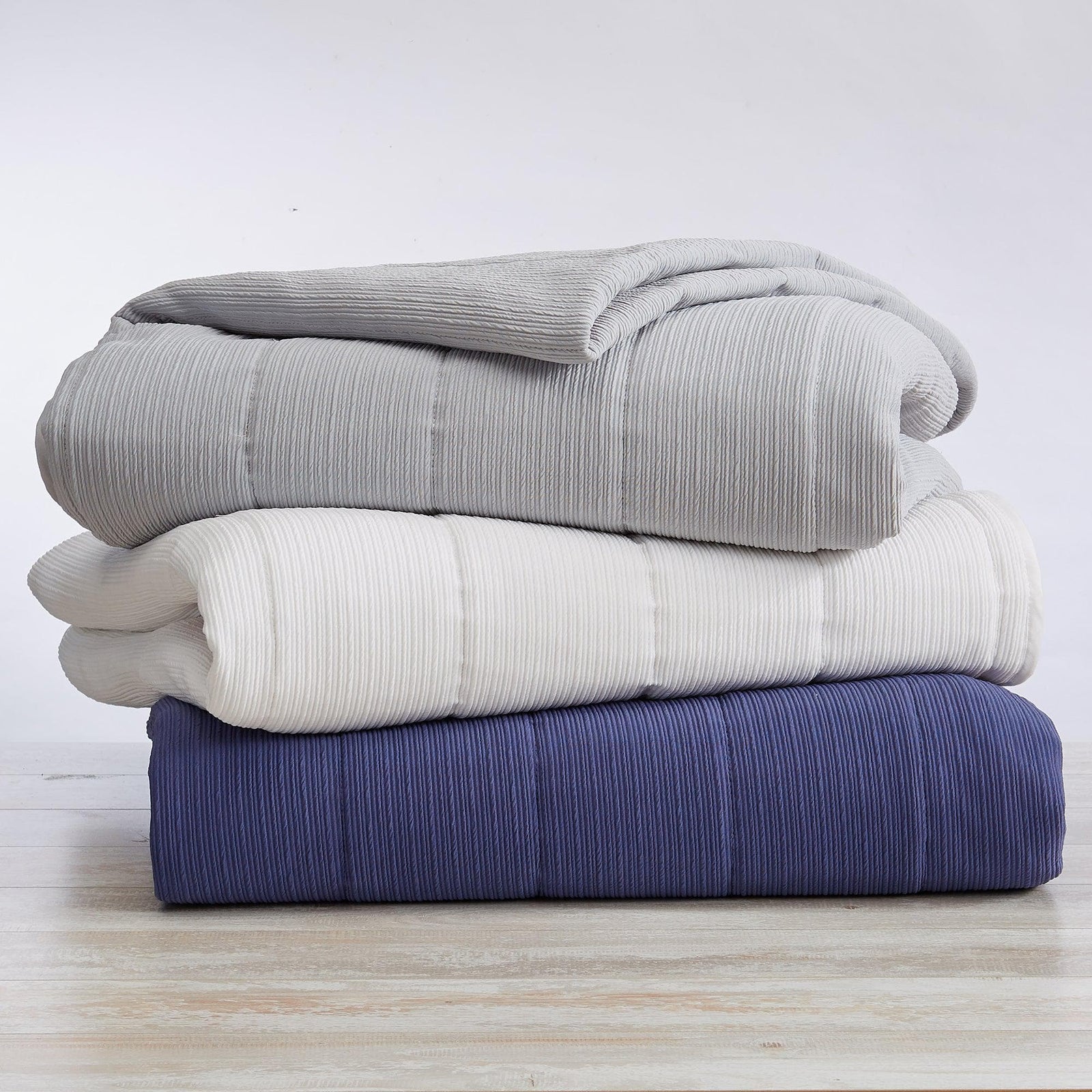 3 Piece Textured Striped Quilt Set - Ellie Collection