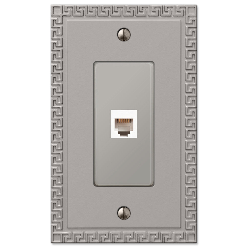 Placa de pared de níquel satinado fundido con llave griega - 1 toma de teléfono