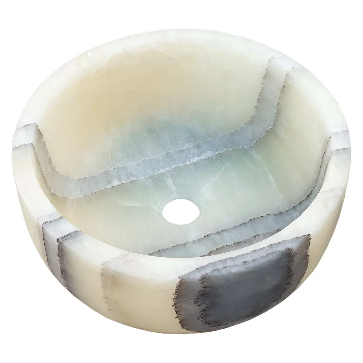 Lavabo de baño de piedra natural de ónix translúcido verde sobre encimera