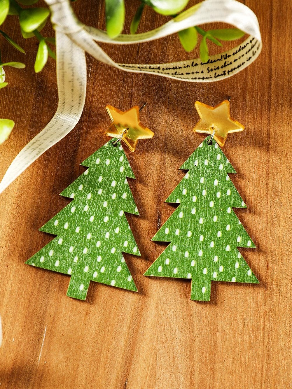 Festive Green Polka Dot Christmas Drop Earrings