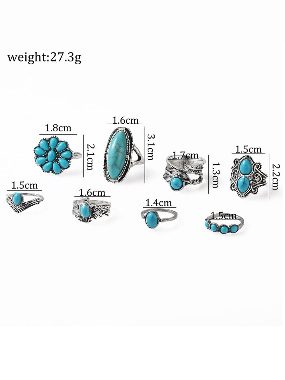 Elegant Turquoise Western Vintage 8-Ring Set