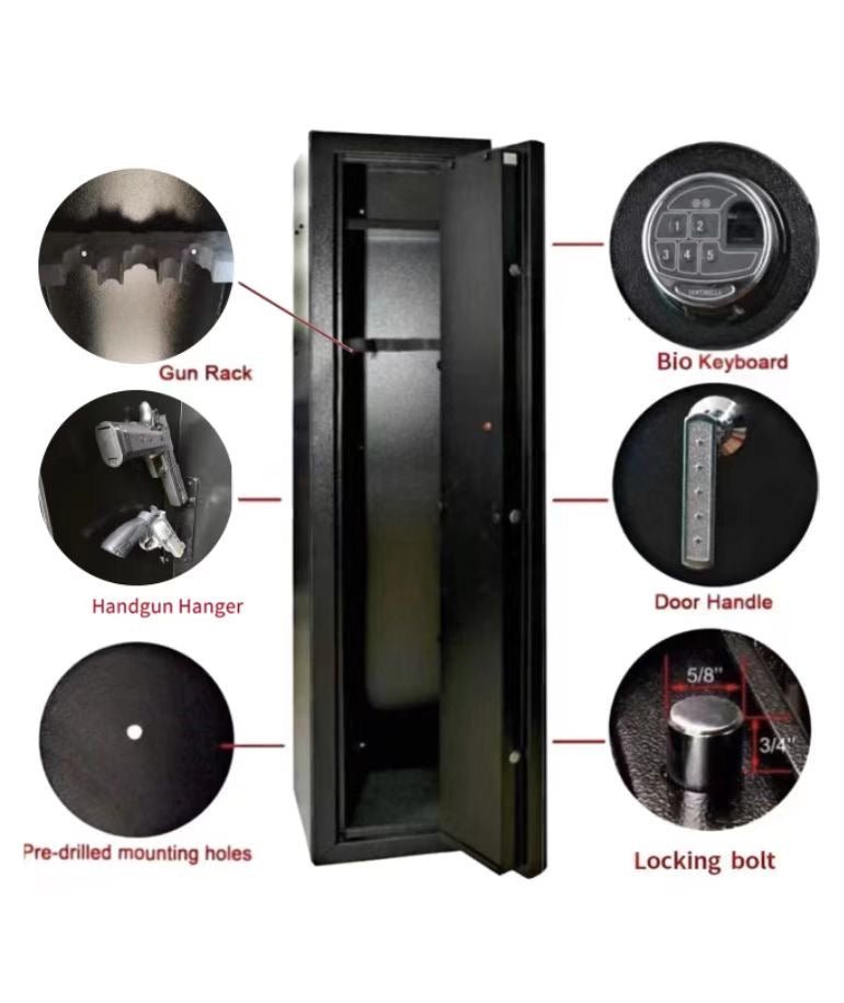 Gun Safe Rifle Cabinet with Quick Access Biometric Lock and Backup Keys