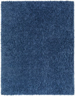 Alfombra peluda Faina de color azul oscuro liso lavable