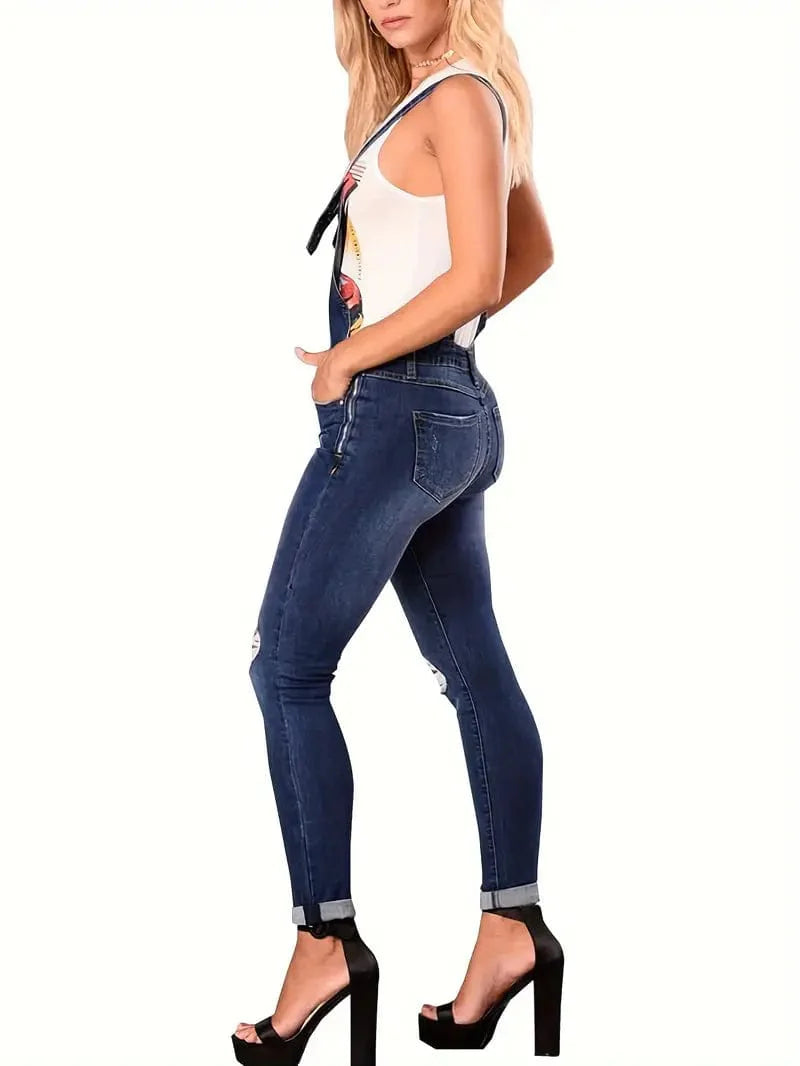 Stretch Denim Overalls with Pockets