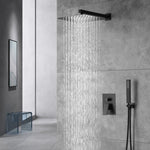 Grifo de ducha de lluvia de pared negro mate de doble función con válvula de compensación de presión