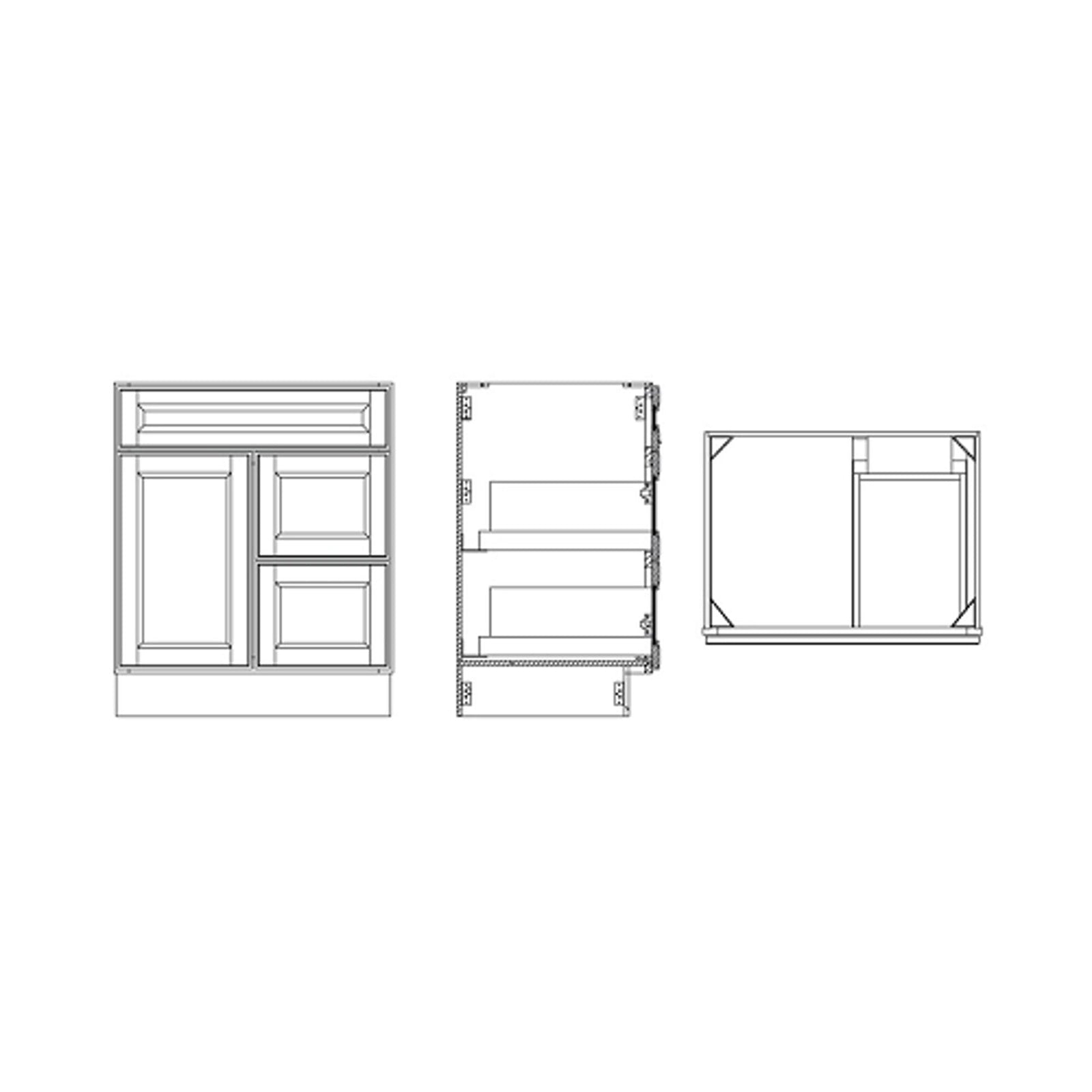 Mueble de baño con lavabo individual estilo shaker de nogal de 24 pulgadas y cajones a la derecha