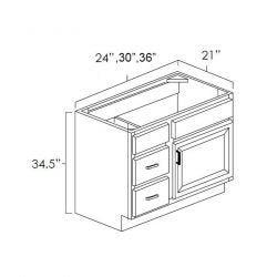 Mueble de baño con lavabo individual estilo shaker de nogal de 36 pulgadas y cajones a la izquierda
