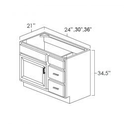 Mueble de baño con lavabo individual estilo shaker de nogal de 36 pulgadas y cajones a la derecha