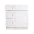 Mueble de baño blanco de 30 pulgadas con lavabo individual y cajones a la izquierda