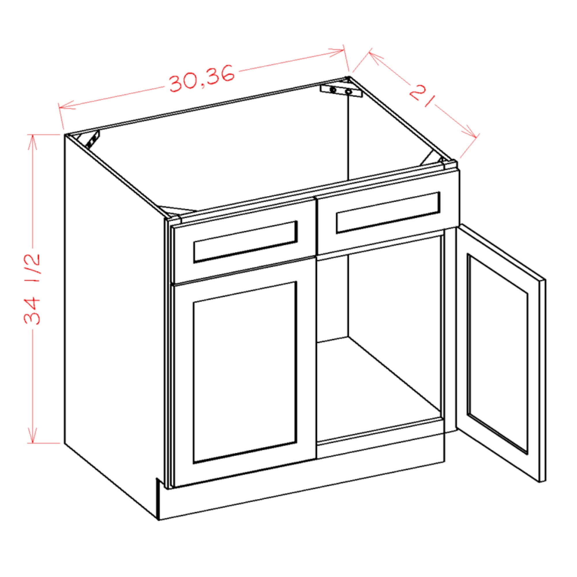 Mueble de baño con lavabo individual de 30 pulgadas, color blanco, con acabado Shaker