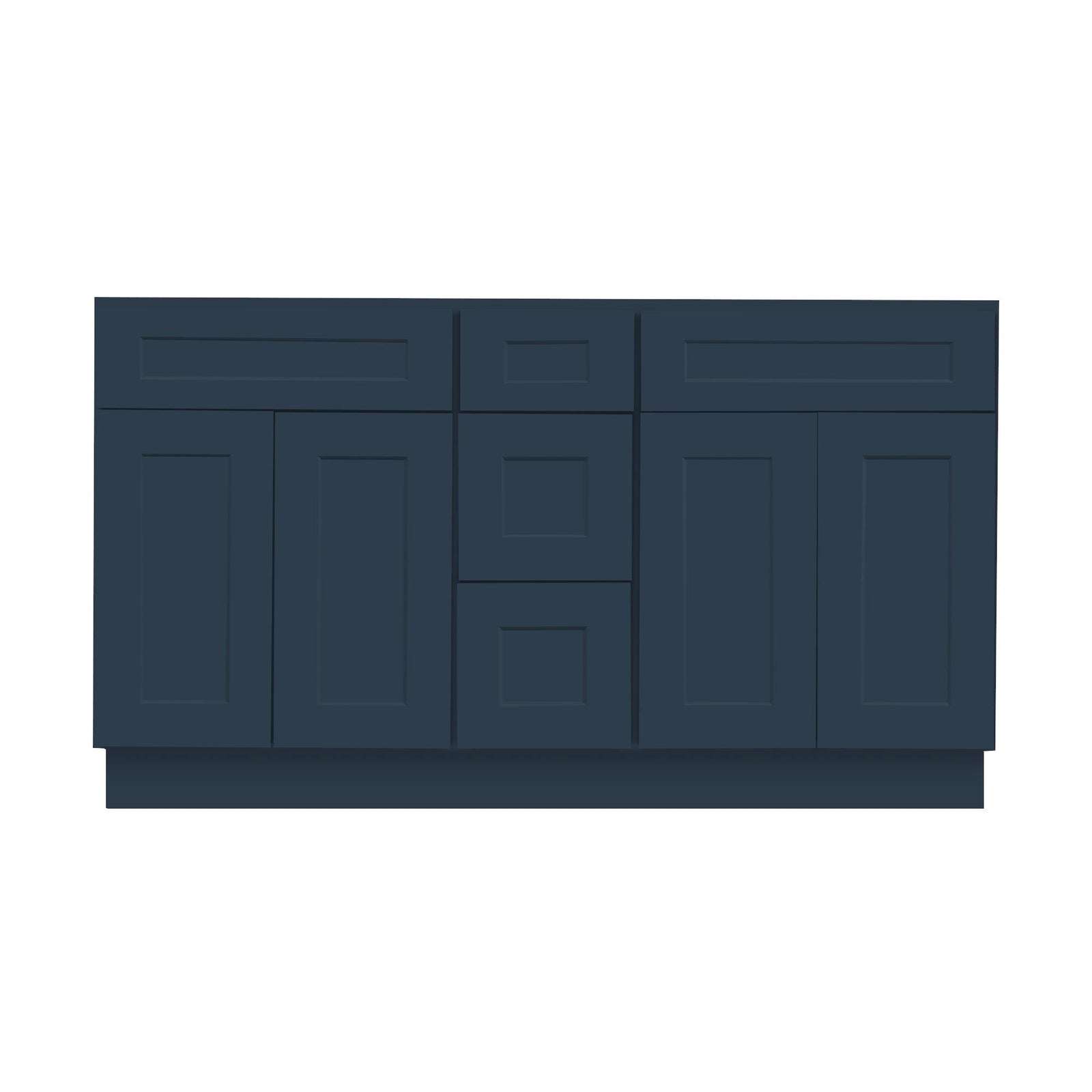 Mueble de baño con dos lavabos y cajones de color azul marino de 72 pulgadas