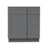 Mueble de baño gris Shaker de 30 pulgadas con lavabo individual y cajones a la derecha