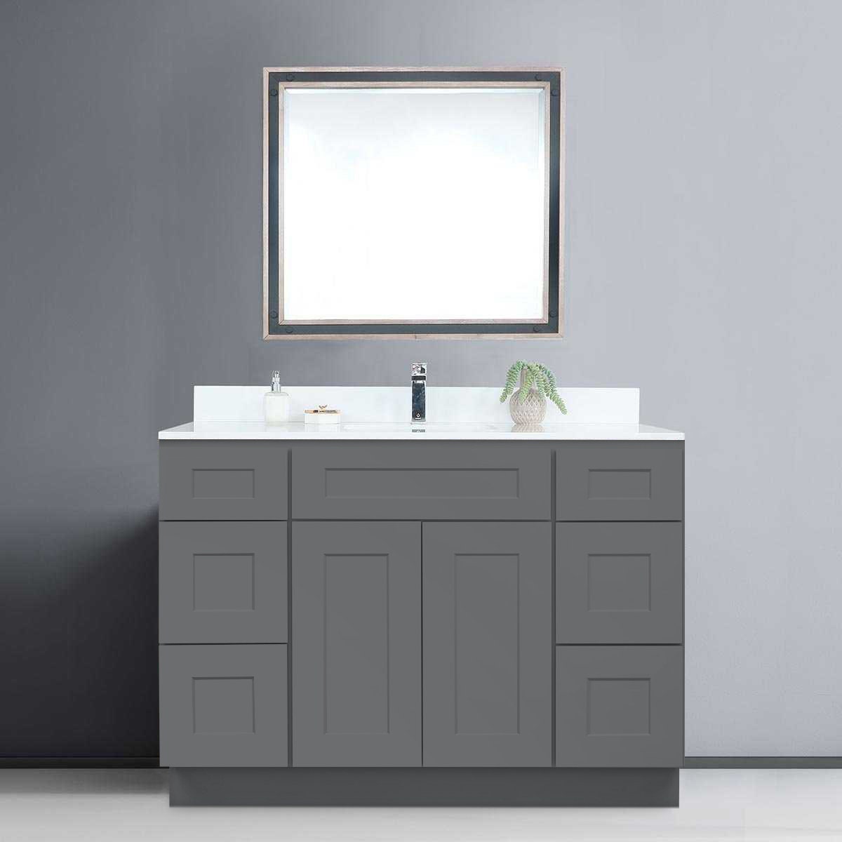 Mueble de baño gris Shaker de 60 pulgadas con lavabo individual y cajones