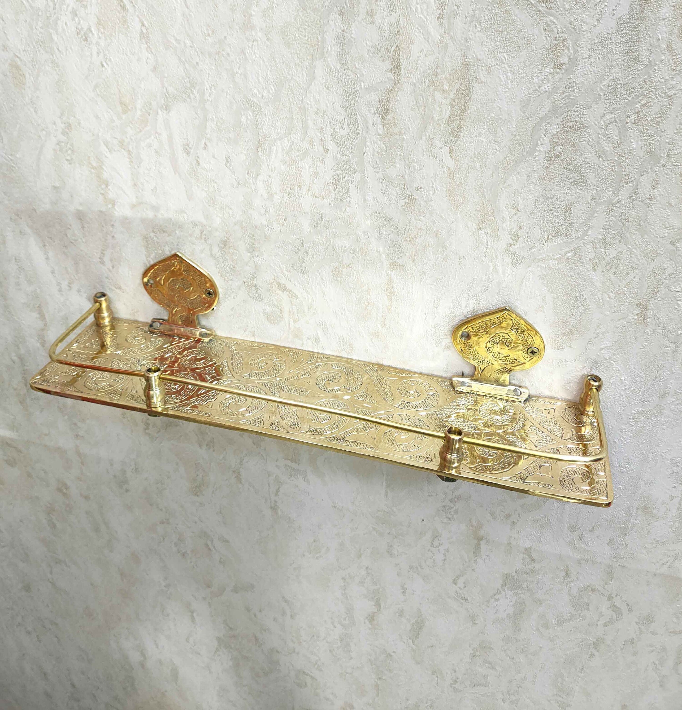 Engraved Solid Brass Wall Bathroom Shelf, Small Bathroom Shelf